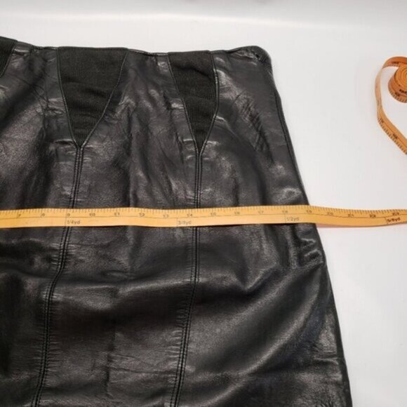 Vintage Jean-Claude Poitras Real Lamb Skin Leather Skirt Black Mini Bac… - Picture 9 of 12